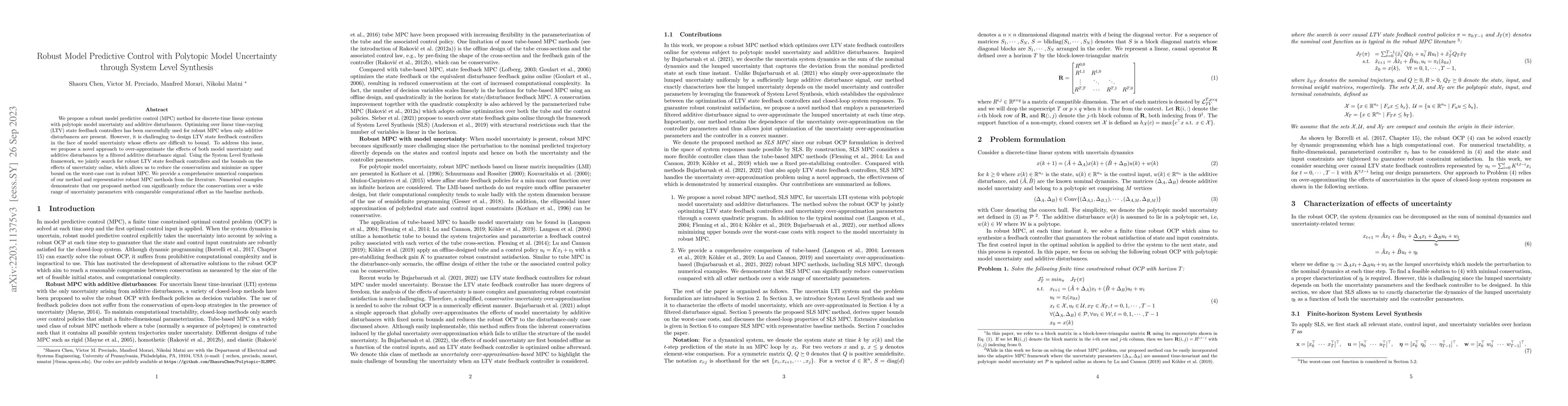 Thumbnail for Robust Model Predictive Control with Polytopic Model Uncertainty through
  System Level Synthesis