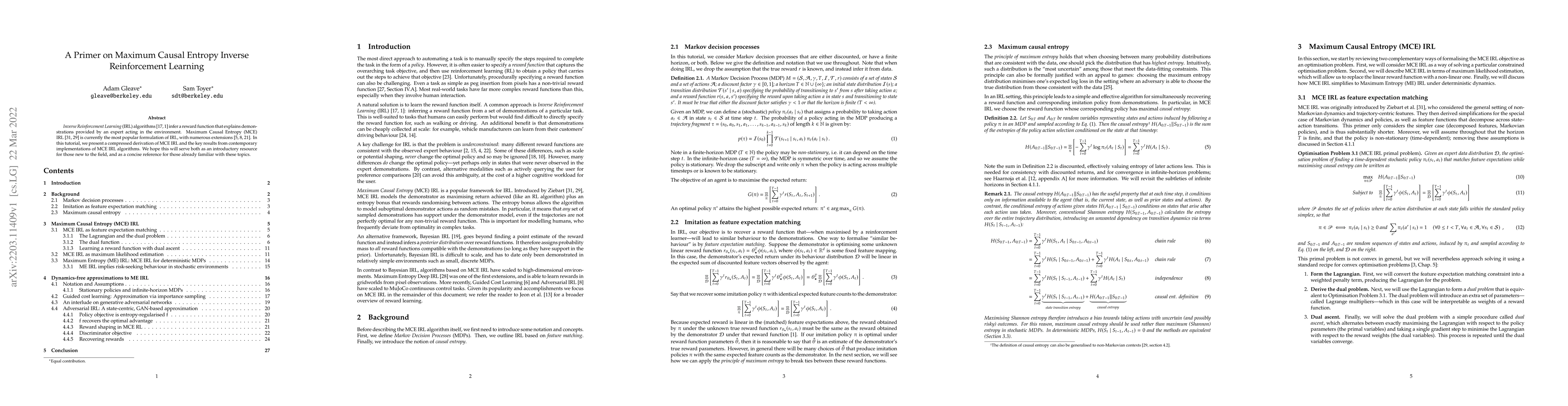 Thumbnail for A Primer on Maximum Causal Entropy Inverse Reinforcement Learning