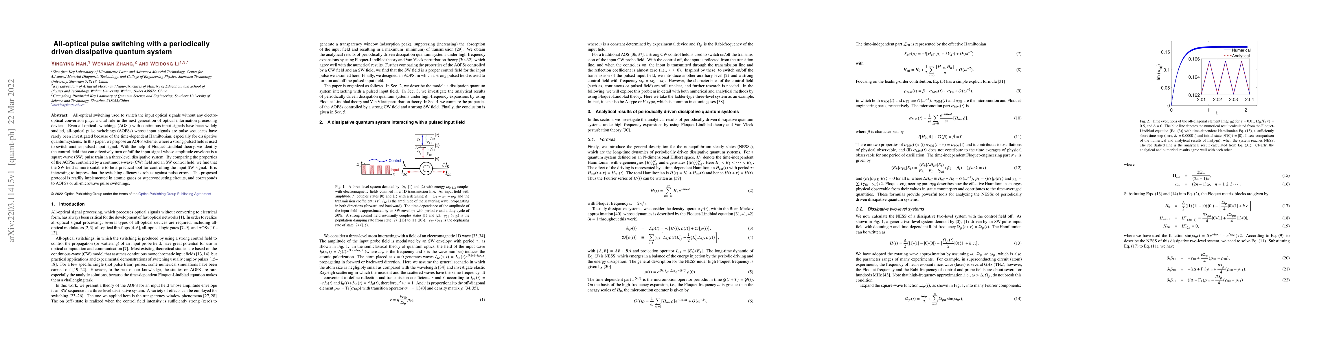 Thumbnail for All-optical pulse switching with a periodically driven dissipative
  quantum system