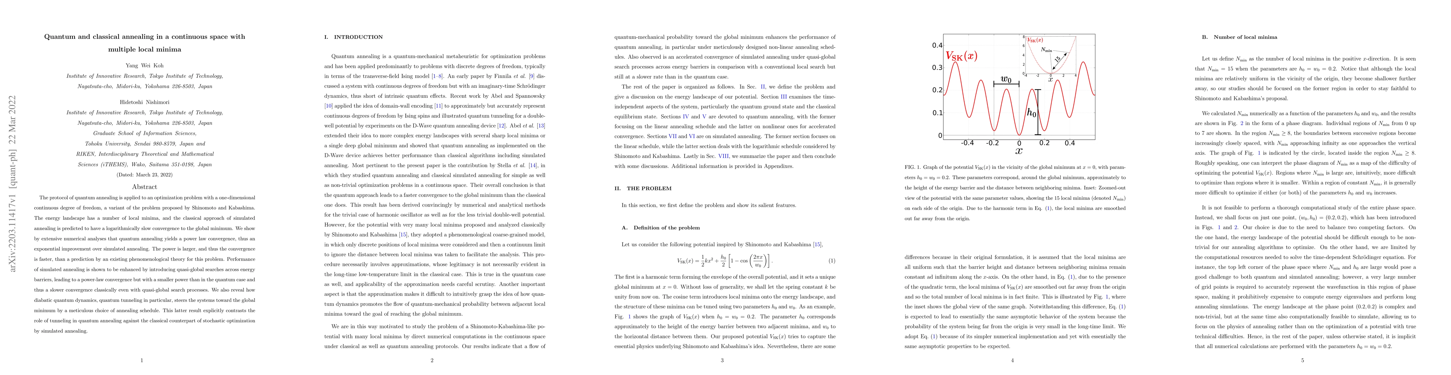 Thumbnail for Quantum and classical annealing in a continuous space with multiple
  local minima