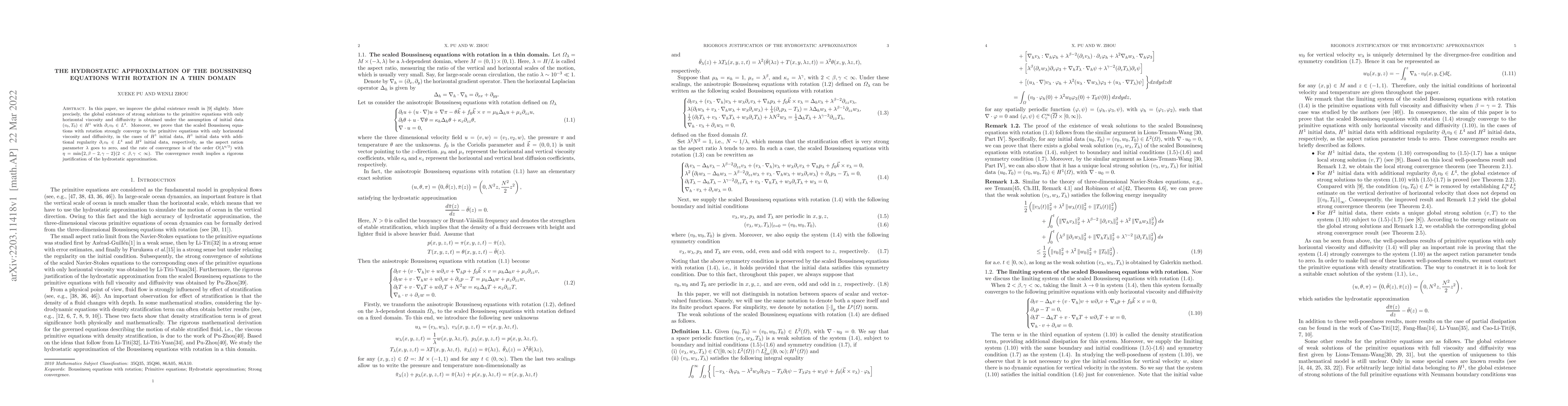 Thumbnail for The hydrostatic approximation of the Boussinesq equations with rotation
  in a thin domain