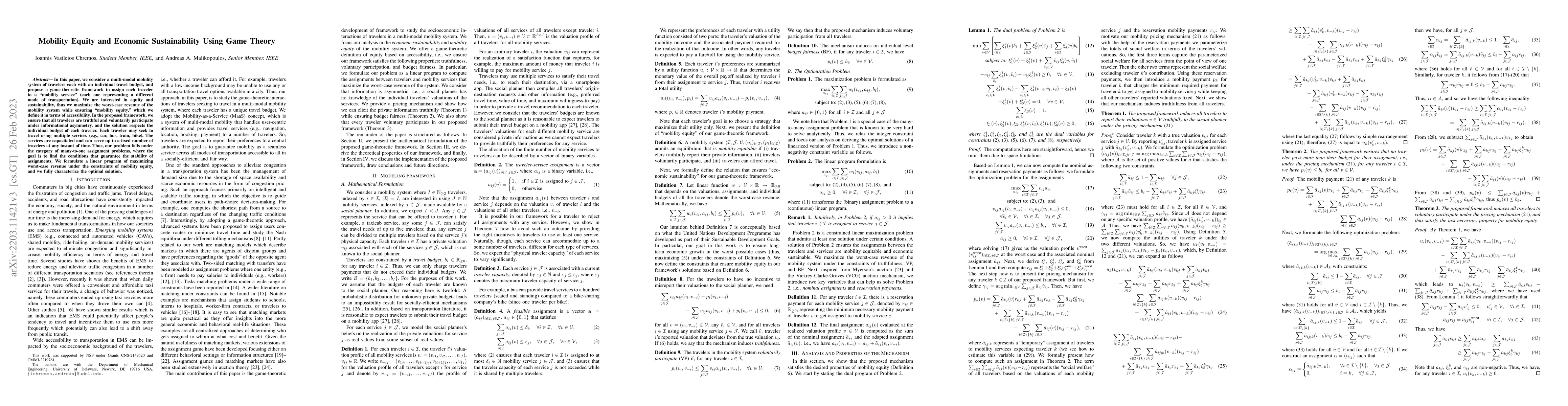 Thumbnail for Mobility Equity and Economic Sustainability Using Game Theory