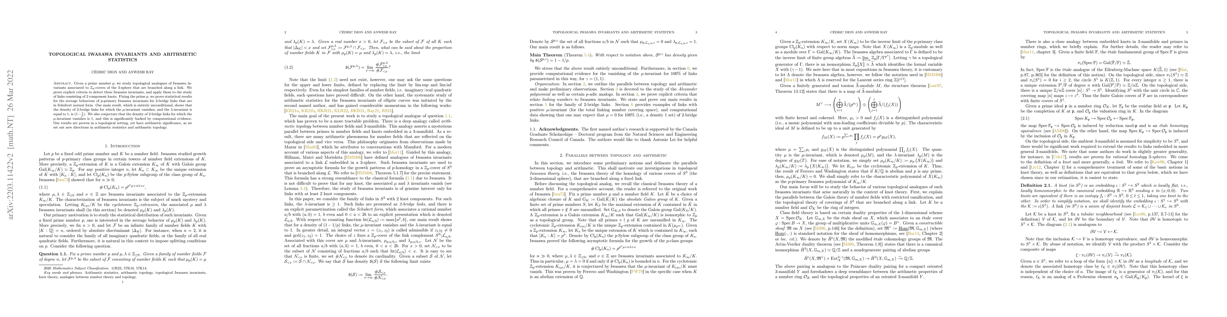 Thumbnail for Topological Iwasawa invariants and Arithmetic Statistics