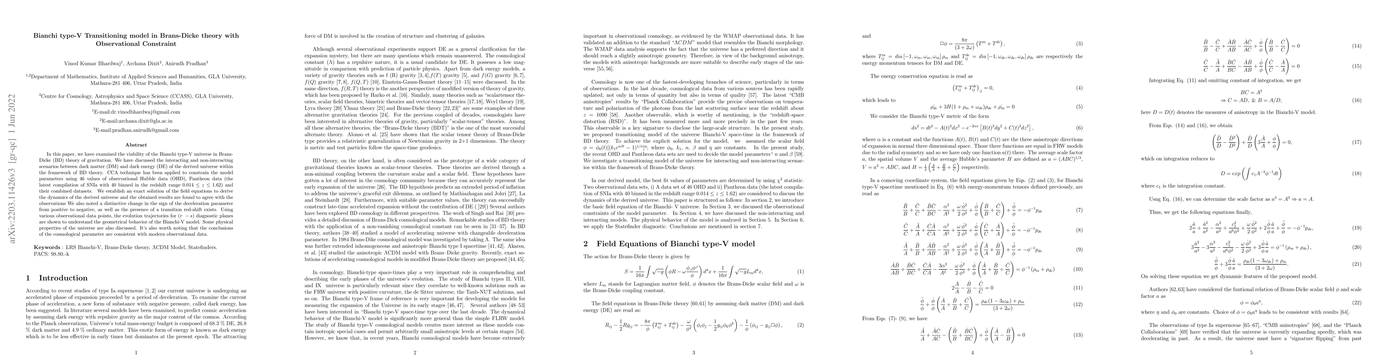 Thumbnail for Bianchi type-V Transitioning model in Brans-Dicke theory with
  Observational Constraint