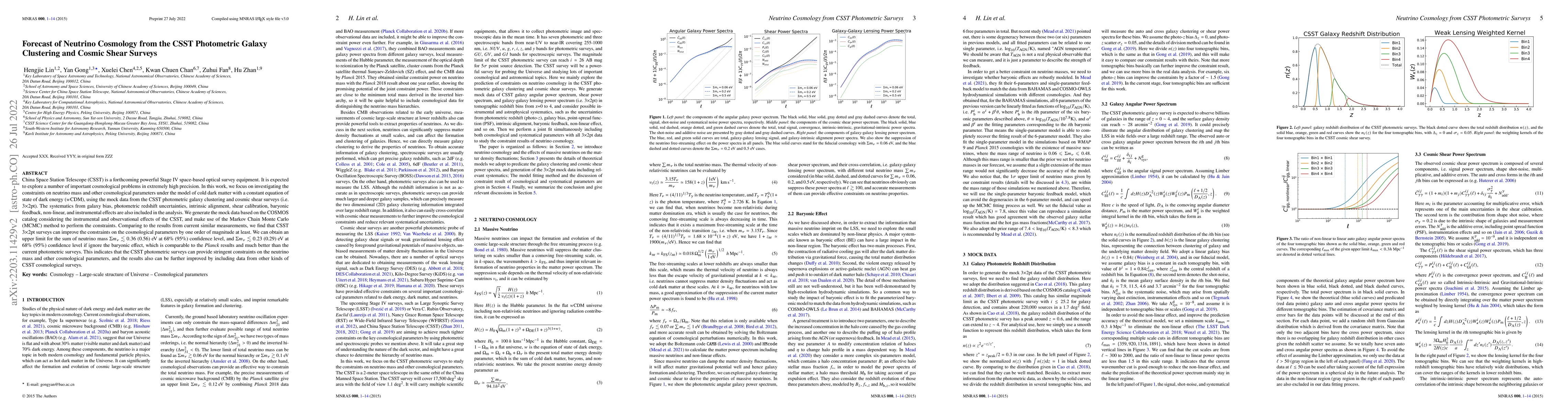 Thumbnail for Forecast of Neutrino Cosmology from the CSST Photometric Galaxy
  Clustering and Cosmic Shear Surveys