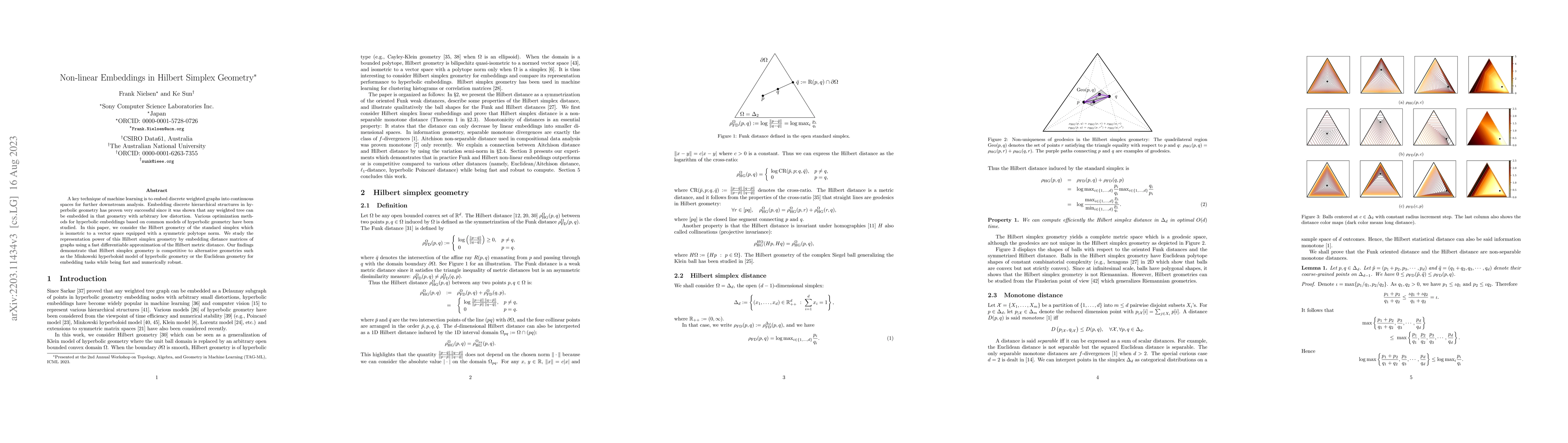 Thumbnail for Non-linear Embeddings in Hilbert Simplex Geometry