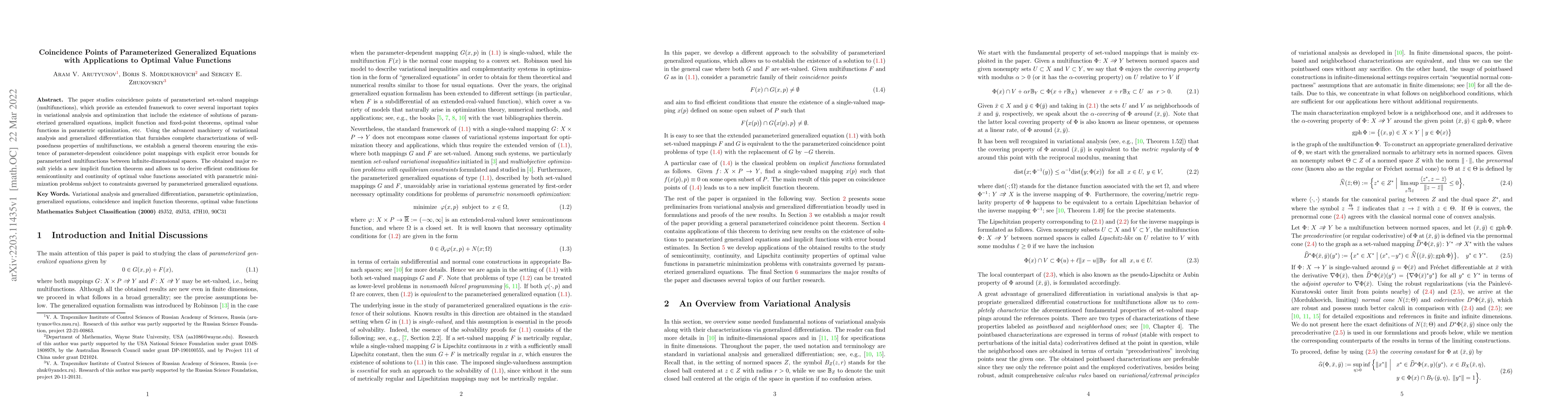 Thumbnail for Coincidence Points of Parameterized Generalized Equations with
  Applications to Optimal Value Functions