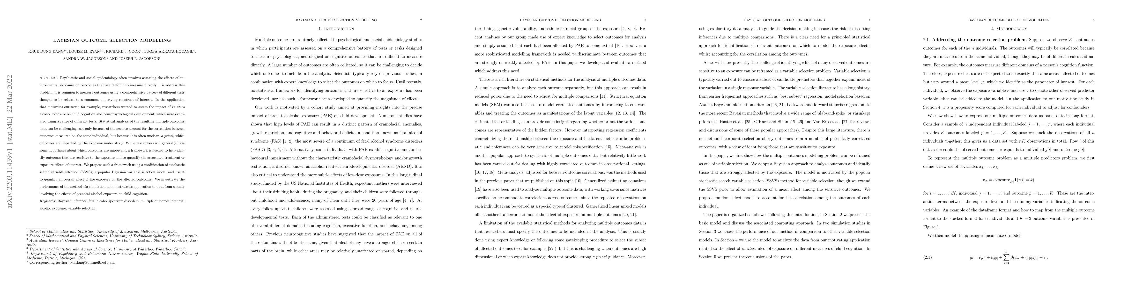 Thumbnail for Bayesian outcome selection modelling