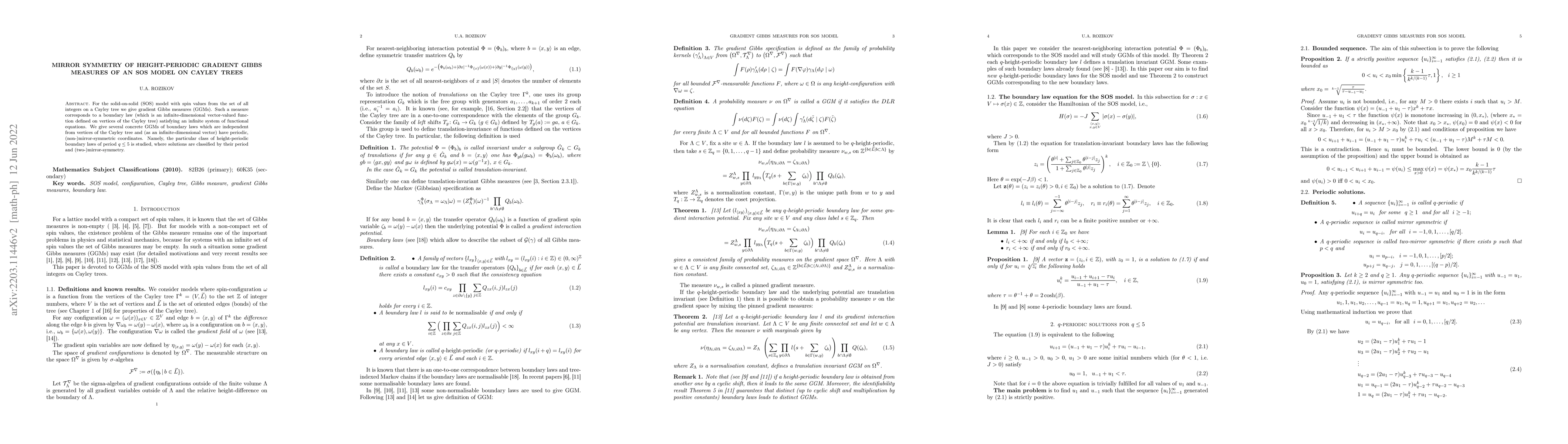 Thumbnail for Mirror symmetry of height-periodic gradient Gibbs measures of a SOS
  model on Cayley trees