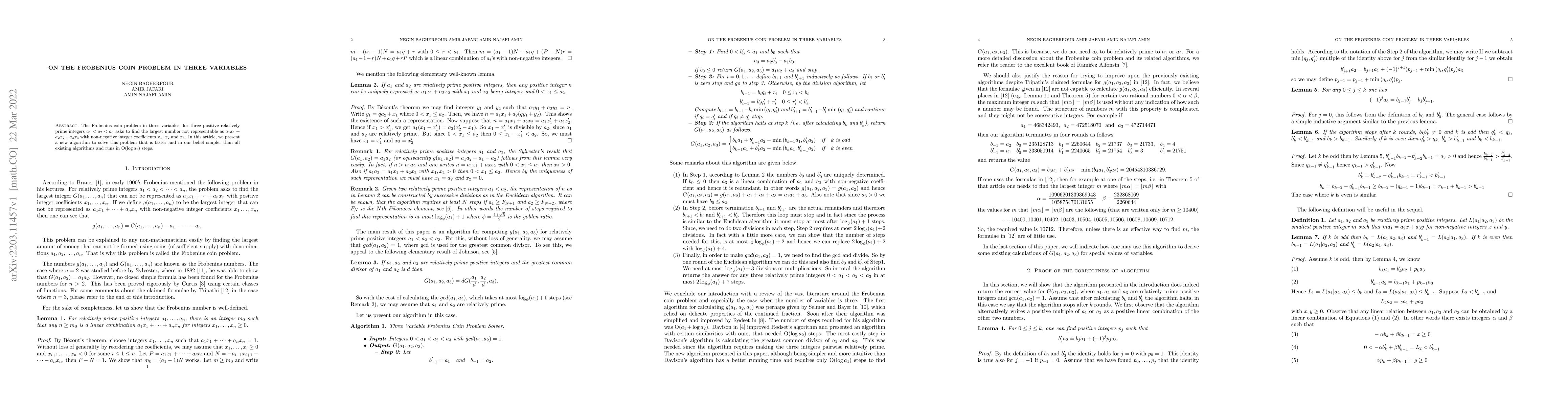 Thumbnail for On the Frobenius Coin Problem in Three Variables