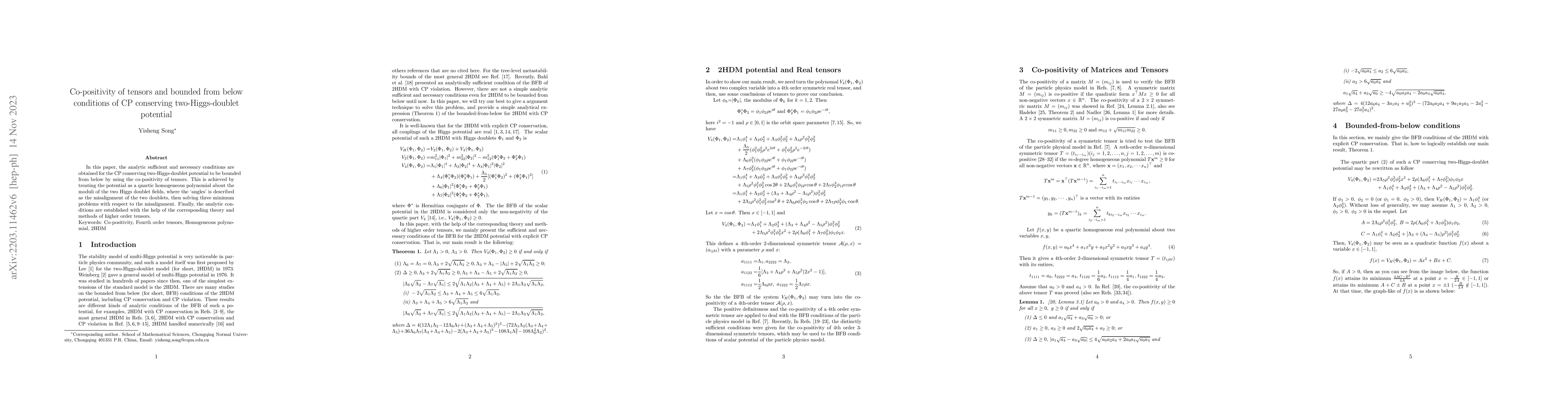 Thumbnail for Co-positivity of tensors and bounded from below conditions of CP
  conserving two-Higgs-doublet potential