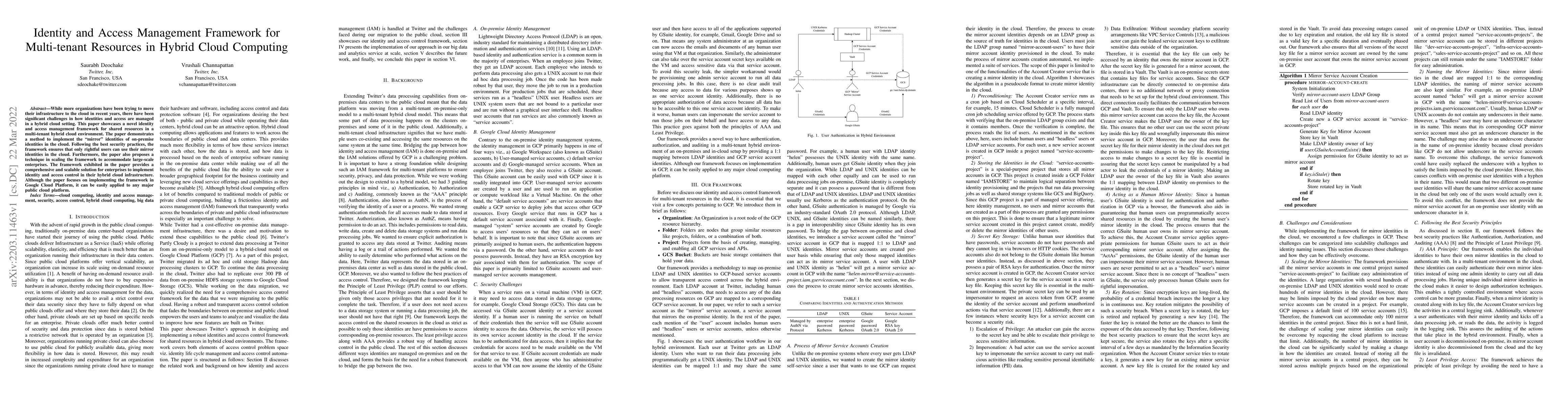 Thumbnail for Identity and Access Management Framework for Multi-tenant Resources in
  Hybrid Cloud Computing