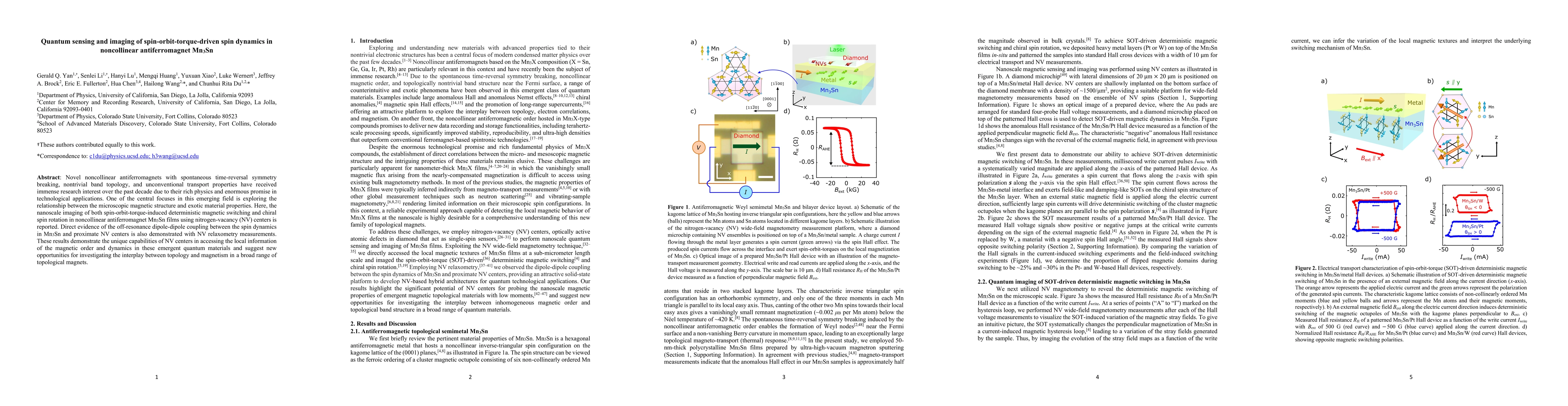 Thumbnail for Quantum sensing and imaging of spin-orbit-torque-driven spin dynamics in
  noncollinear antiferromagnet Mn3Sn
