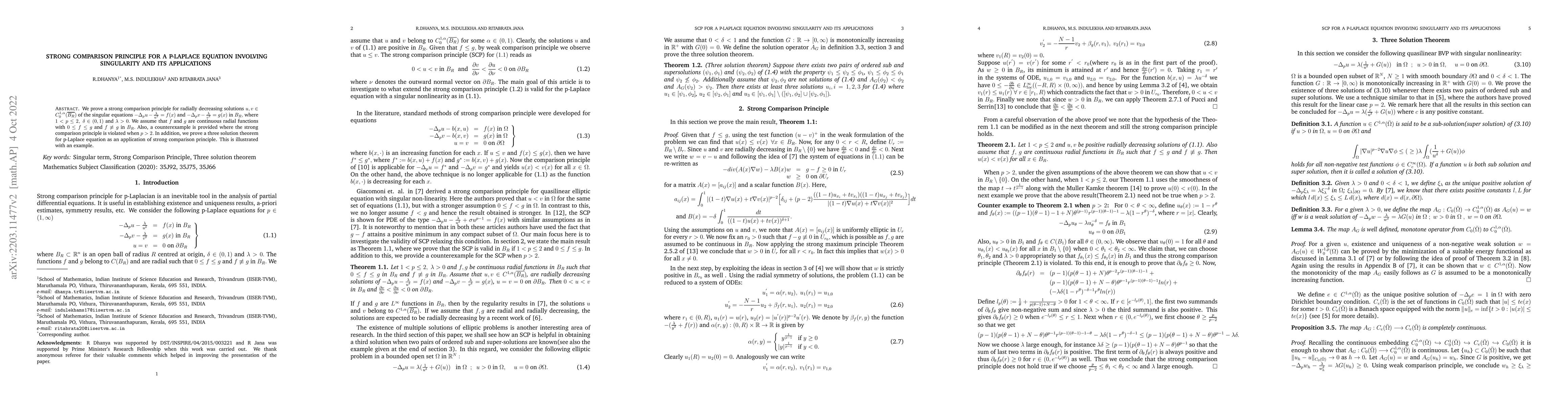 Thumbnail for Strong comparison principle for a p-Laplace equation involving
  singularity and its applications