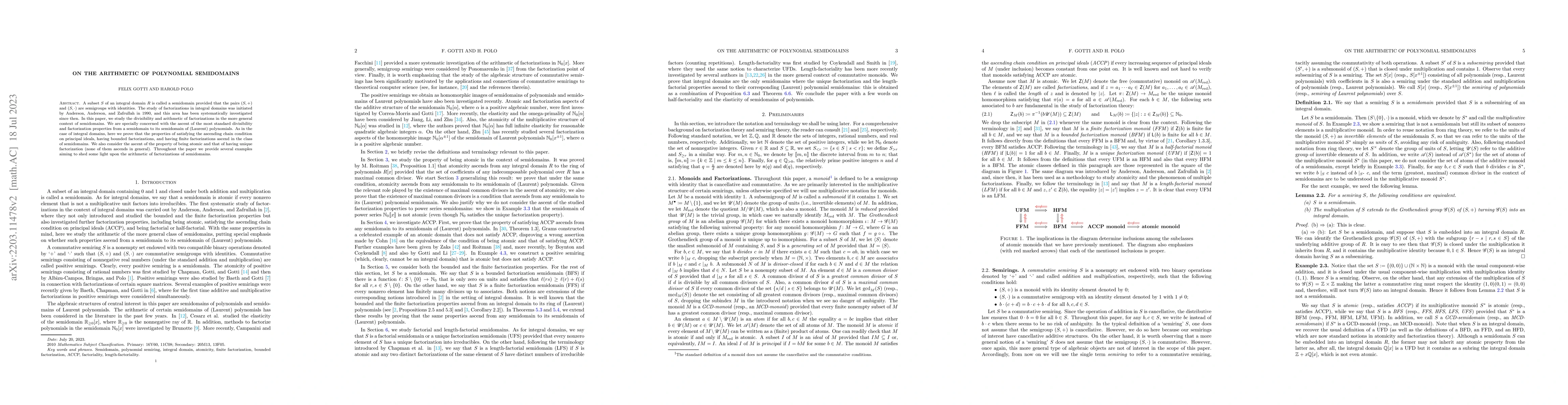 Thumbnail for On the arithmetic of polynomial semidomains