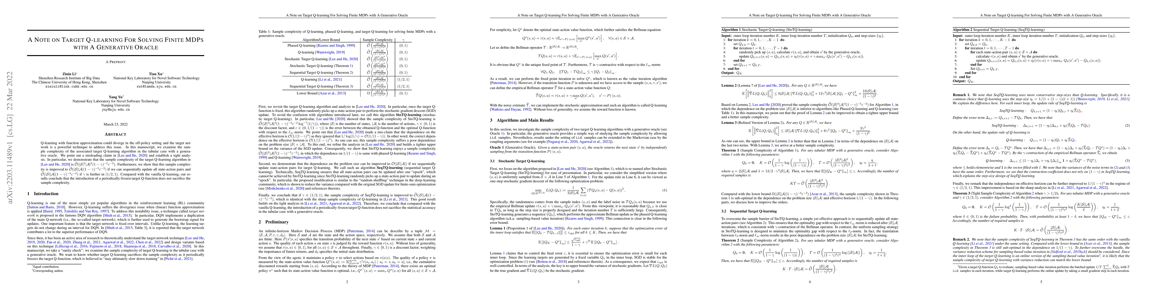 Thumbnail for A Note on Target Q-learning For Solving Finite MDPs with A Generative
  Oracle