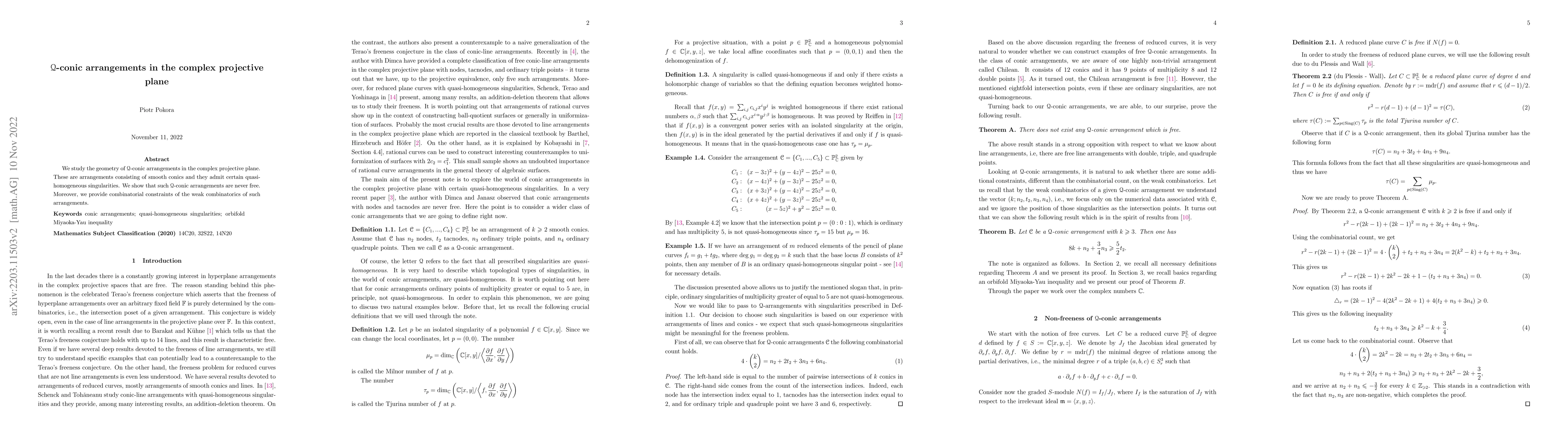 Thumbnail for $\mathcal{Q}$-conic arrangements in the complex projective plane