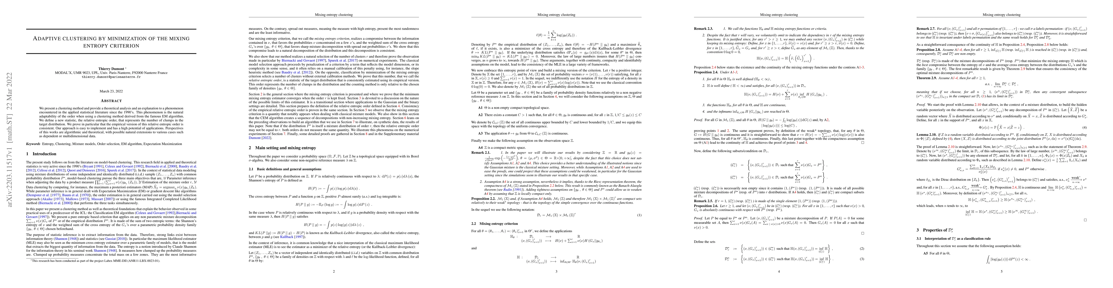 Thumbnail for Adaptative clustering by minimization of the mixing entropy criterion