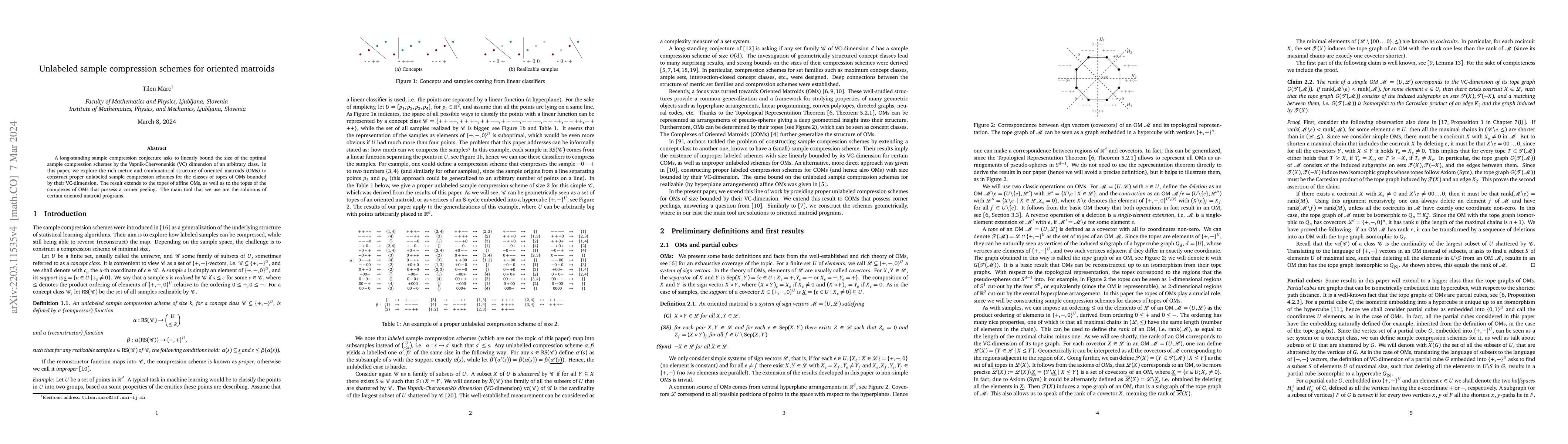 Thumbnail for Unlabeled sample compression schemes for oriented matroids