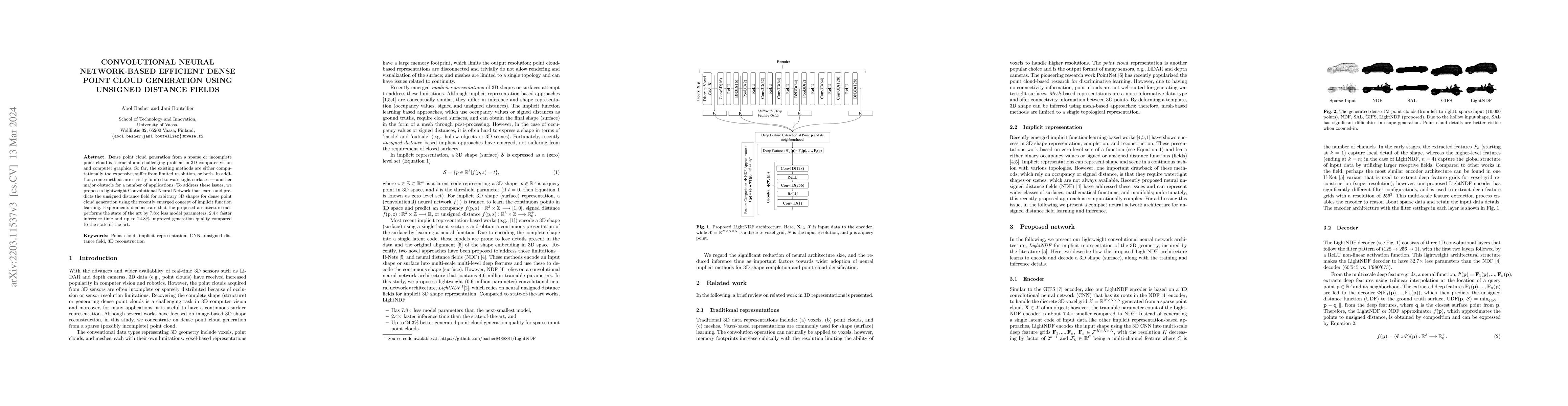 Thumbnail for Convolutional Neural Network-based Efficient Dense Point Cloud
  Generation using Unsigned Distance Fields