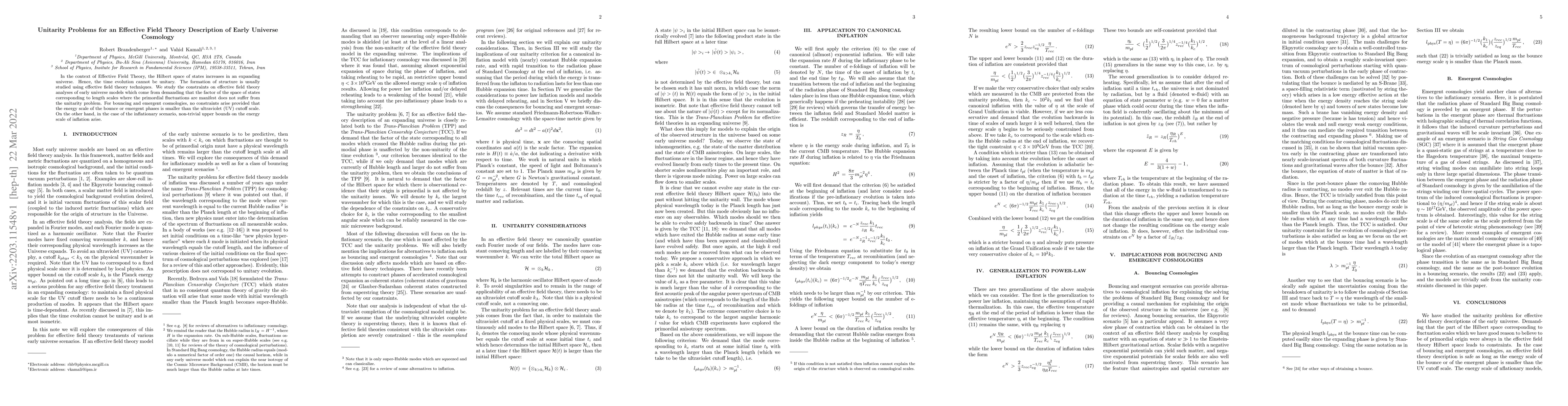 Thumbnail for Unitarity Problems for an Effective Field Theory Description of Early
  Universe Cosmology
