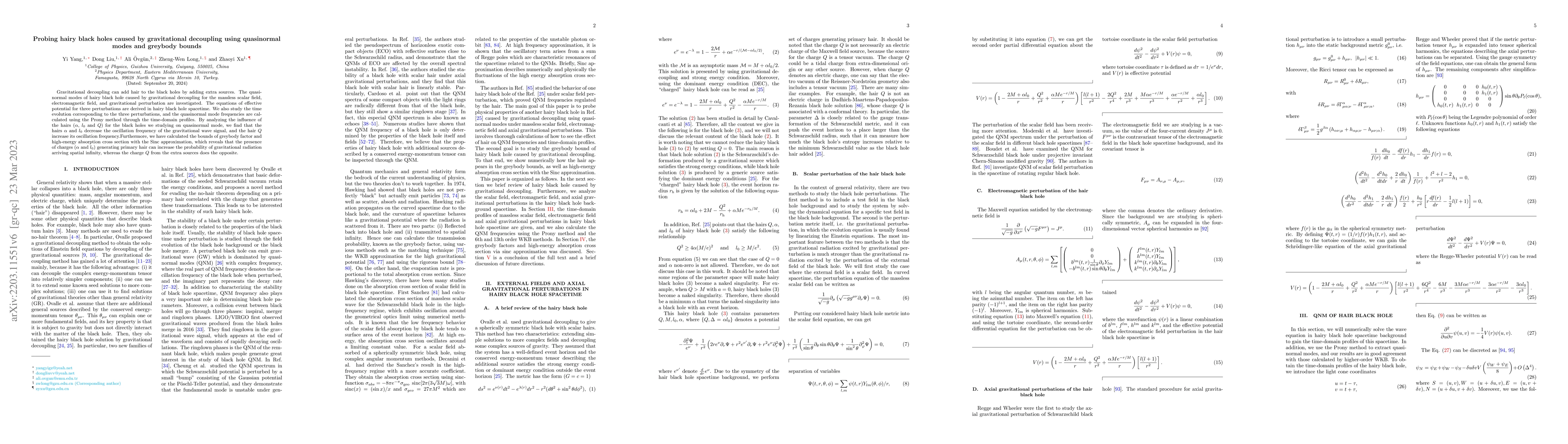 Thumbnail for Probing hairy black holes caused by gravitational decoupling using
  quasinormal modes and greybody bounds