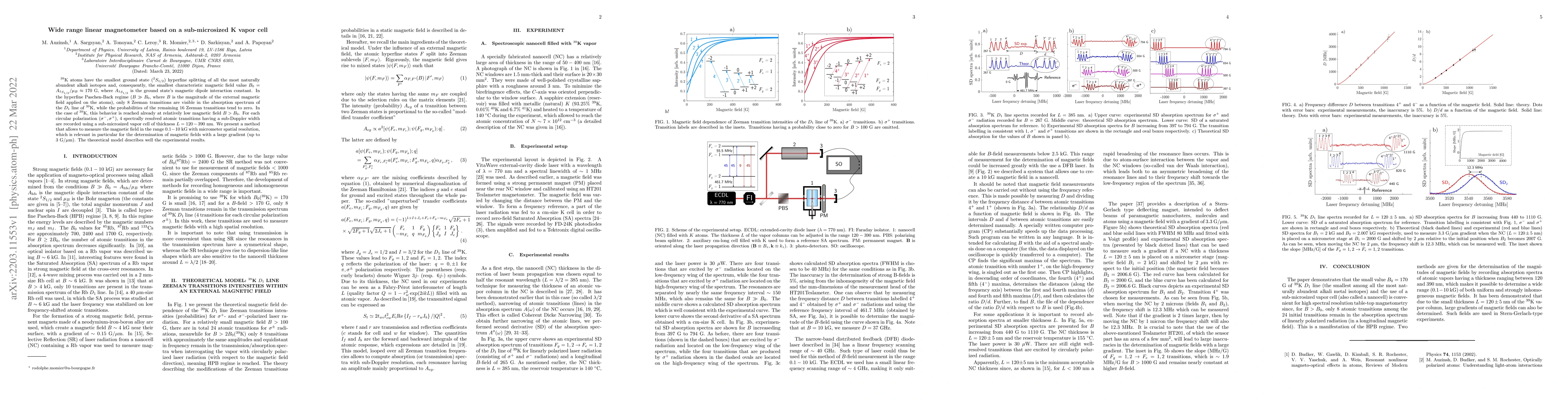 Thumbnail for Wide range linear magnetometer based on a sub-microsized K vapor cell