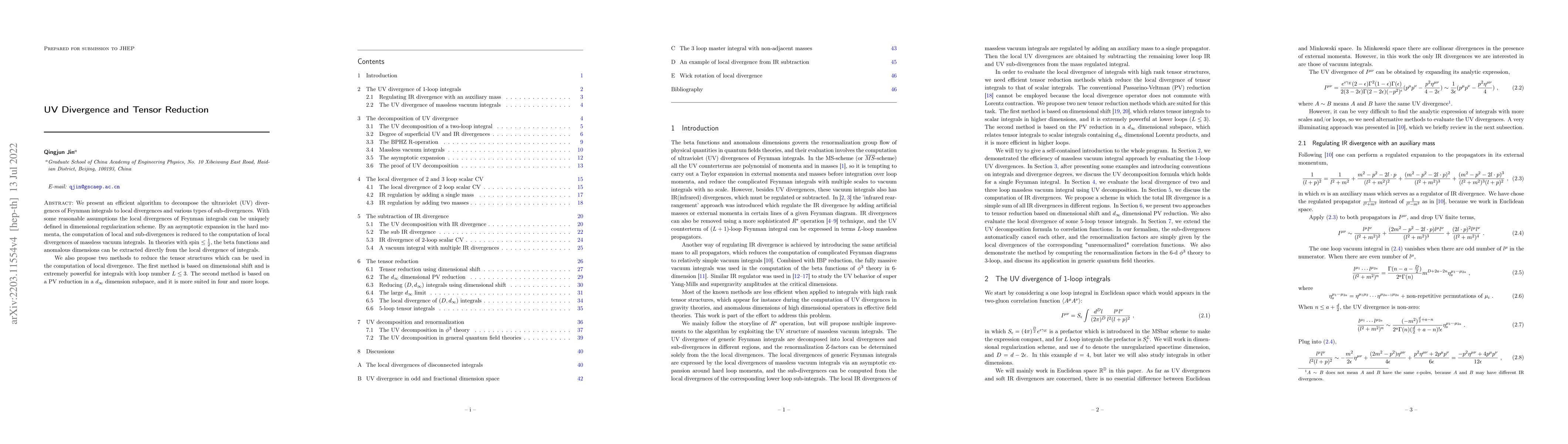 Thumbnail for UV Divergence and Tensor Reduction