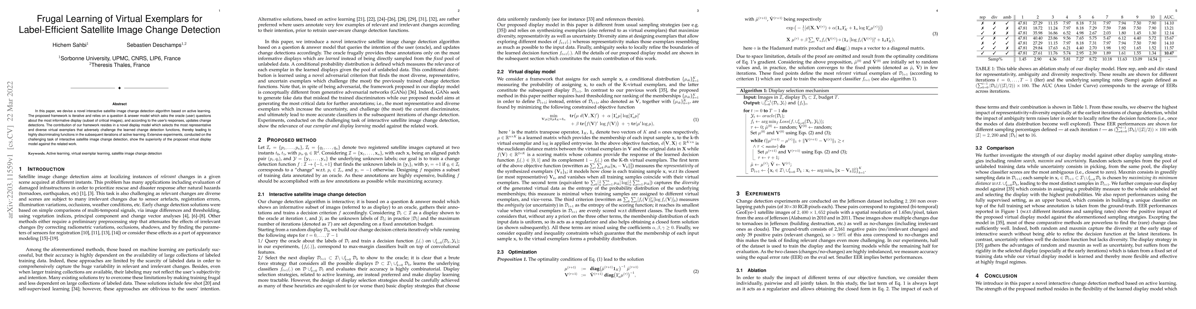 Thumbnail for Frugal Learning of Virtual Exemplars for Label-Efficient Satellite Image
  Change Detection