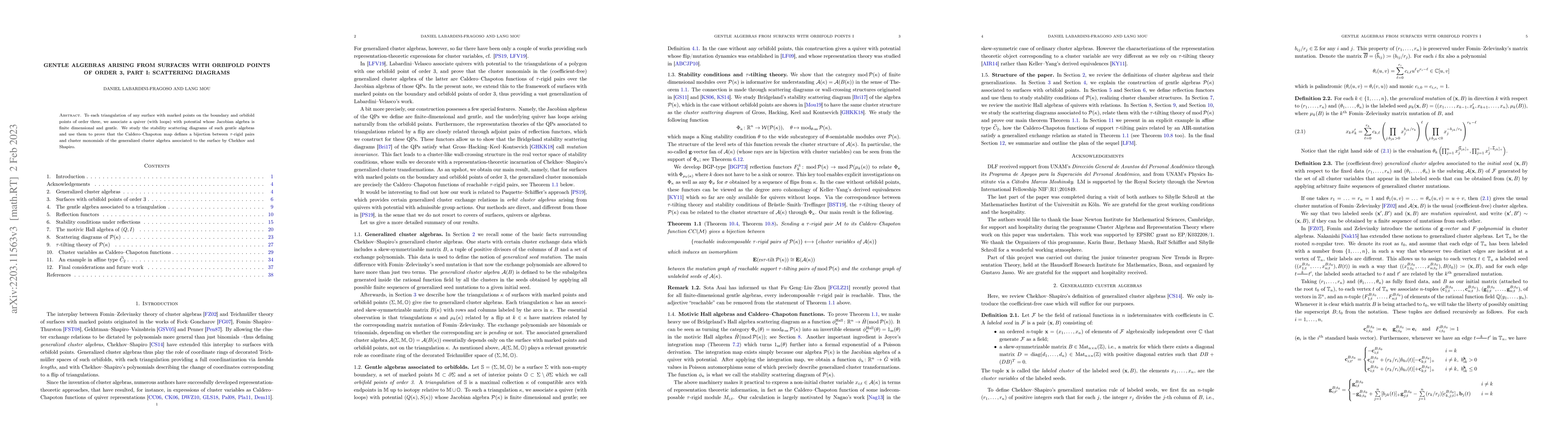 Thumbnail for Gentle algebras arising from surfaces with orbifold points of order 3,
  Part I: scattering diagrams