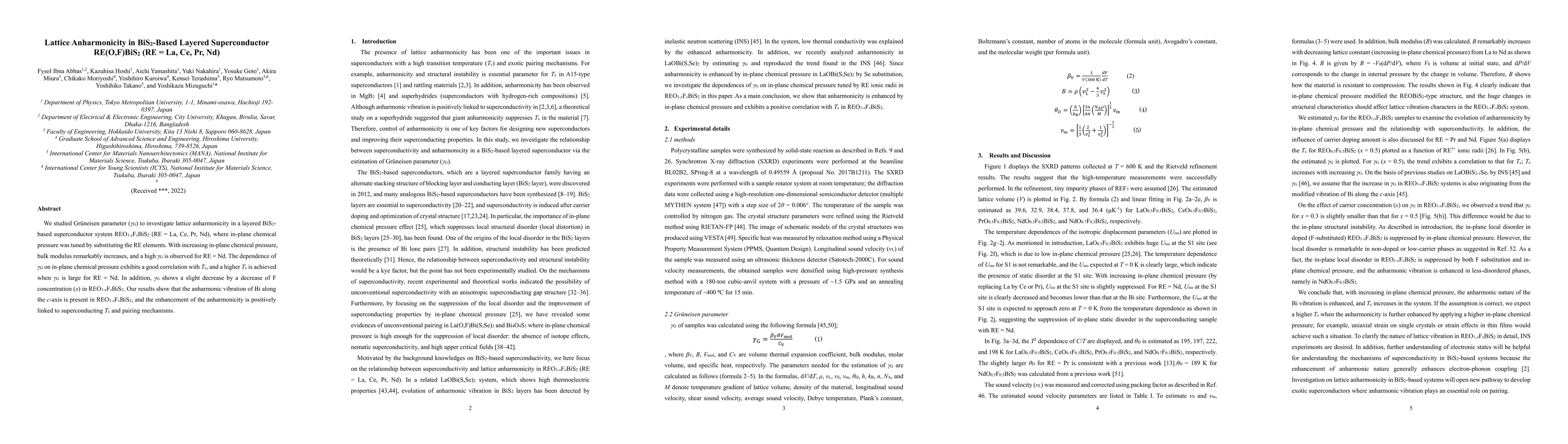 Thumbnail for Lattice Anharmonicity in BiS2-Based Layered Superconductor RE(O,F)BiS2
  (RE = La, Ce, Pr, Nd)