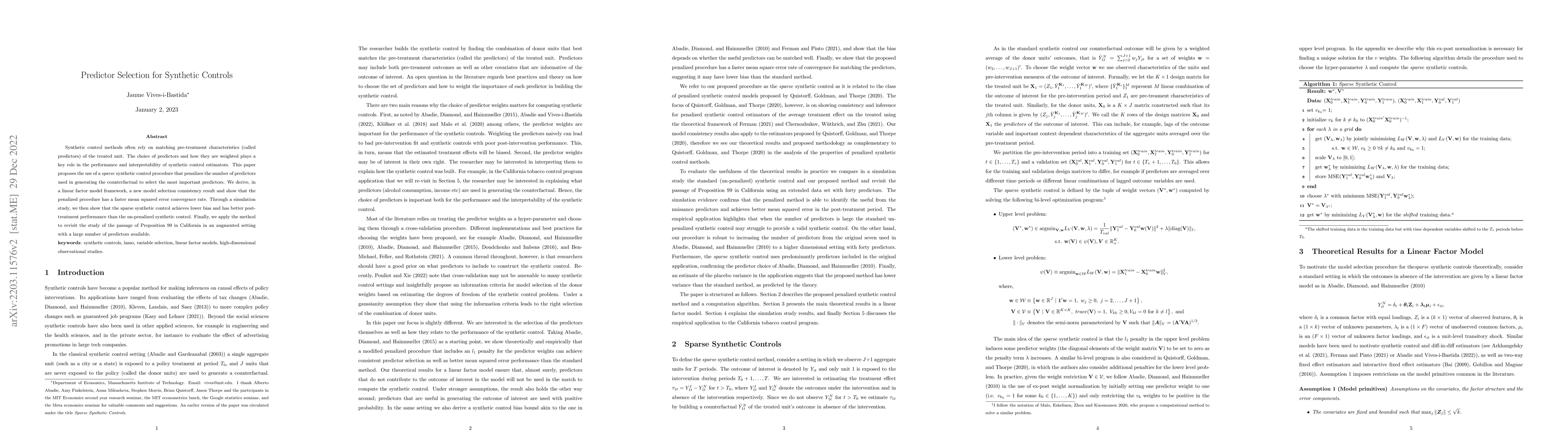 Thumbnail for Predictor Selection for Synthetic Controls
