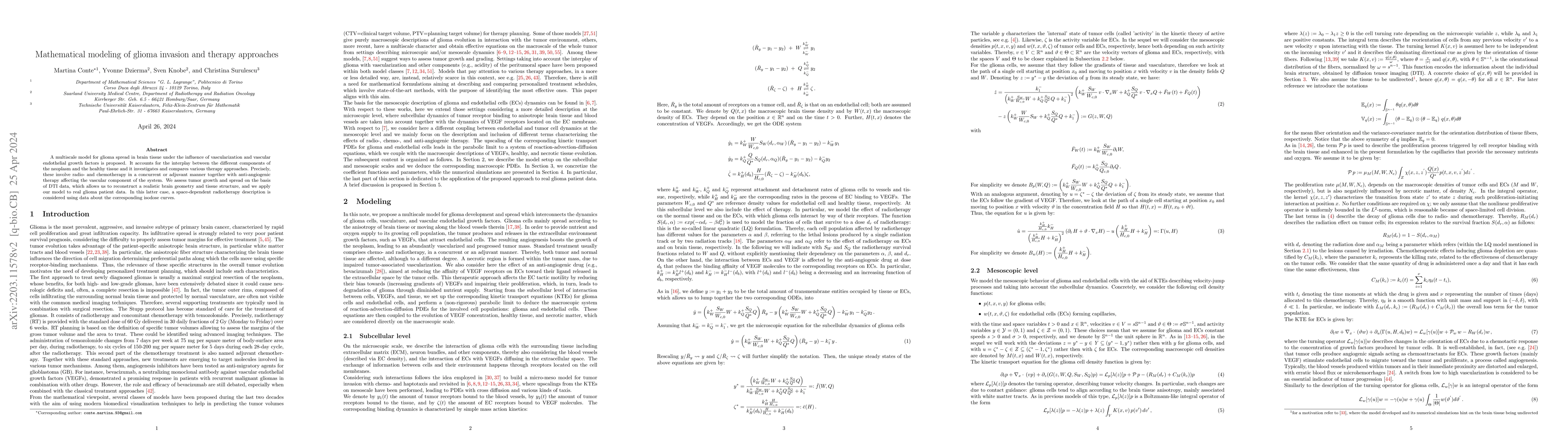 Thumbnail for Mathematical modeling of glioma invasion and therapy approaches via
  kinetic theory of active particles