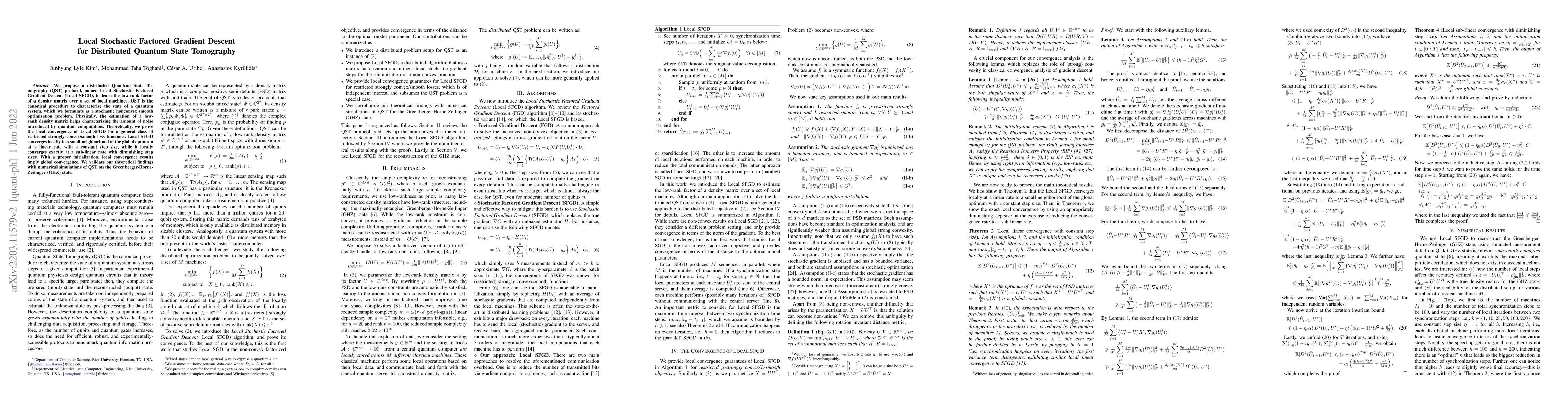 Thumbnail for Local Stochastic Factored Gradient Descent for Distributed Quantum State
  Tomography