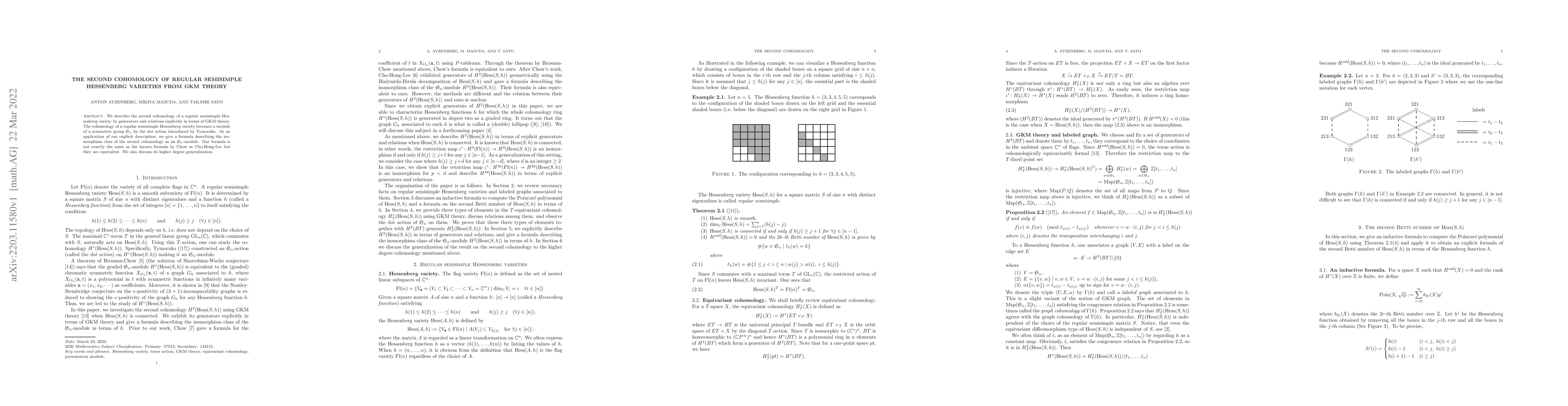 Thumbnail for The second cohomology of regular semisimple Hessenberg varieties from
  GKM theory
