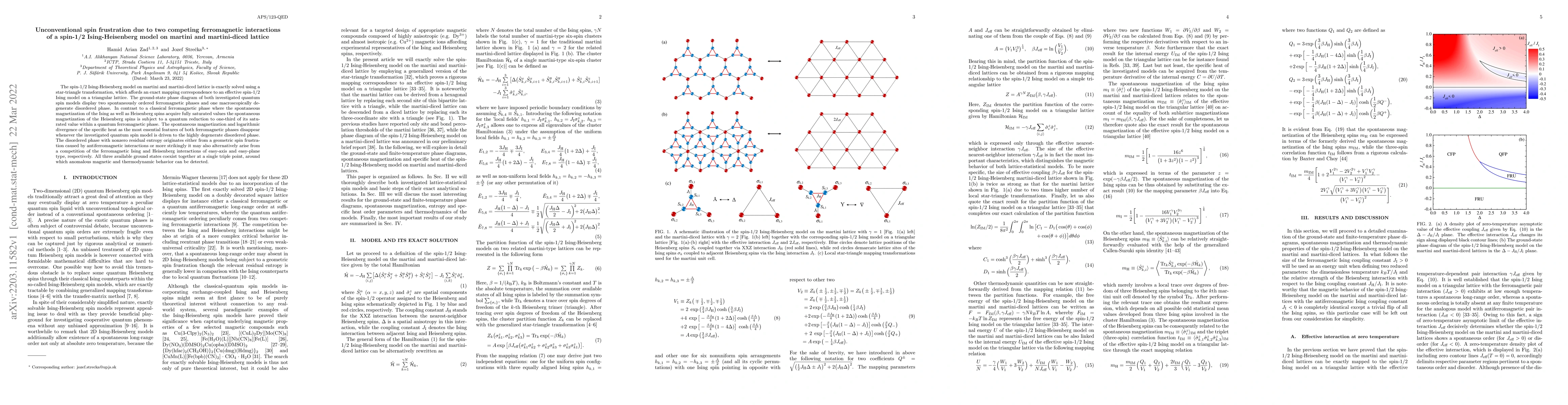 Thumbnail for Unconventional spin frustration due to two competing ferromagnetic
  interactions of a spin-1/2 Ising-Heisenberg model on martini and
  martini-diced lattice