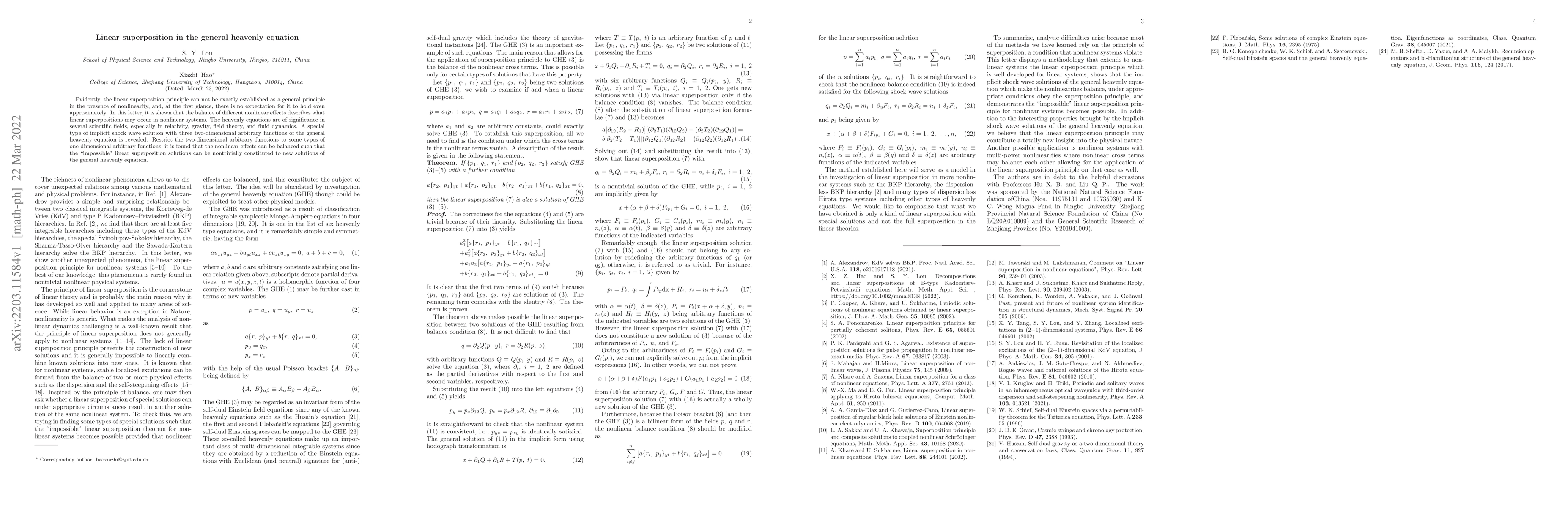 Thumbnail for Linear superposition in the general heavenly equation