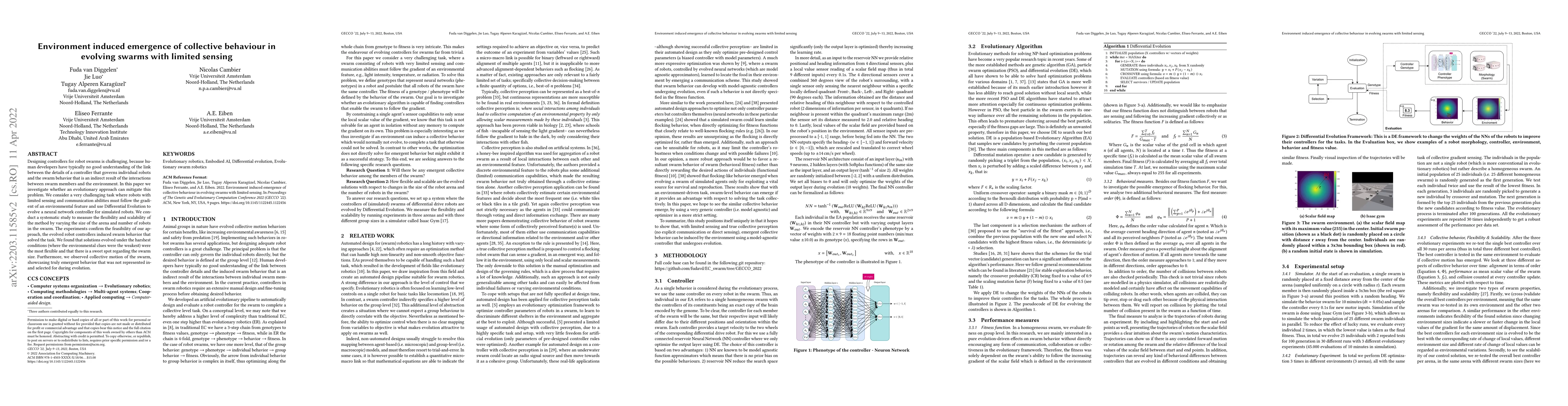 Thumbnail for Environment induced emergence of collective behaviour in evolving swarms
  with limited sensing