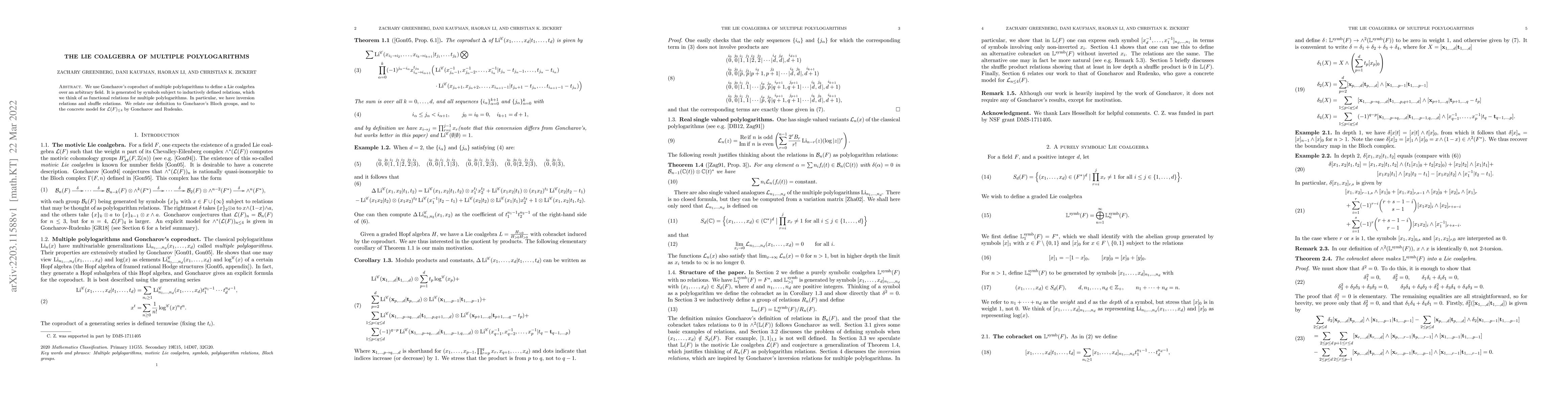 Thumbnail for The Lie coalgebra of multiple polylogarithms