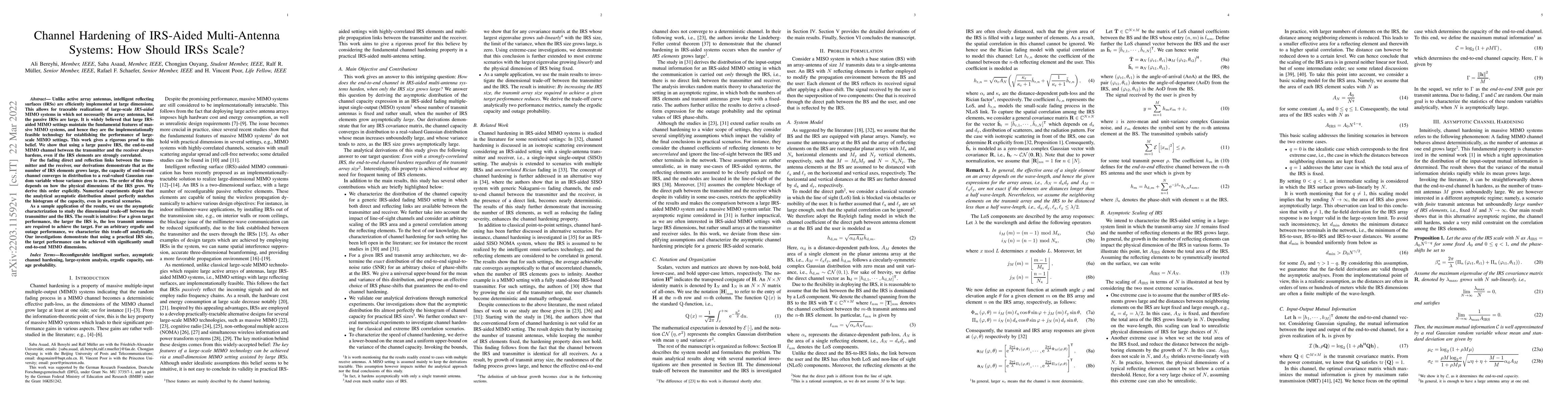 Thumbnail for Channel Hardening of IRS-Aided Multi-Antenna Systems: How Should IRSs
  Scale?
