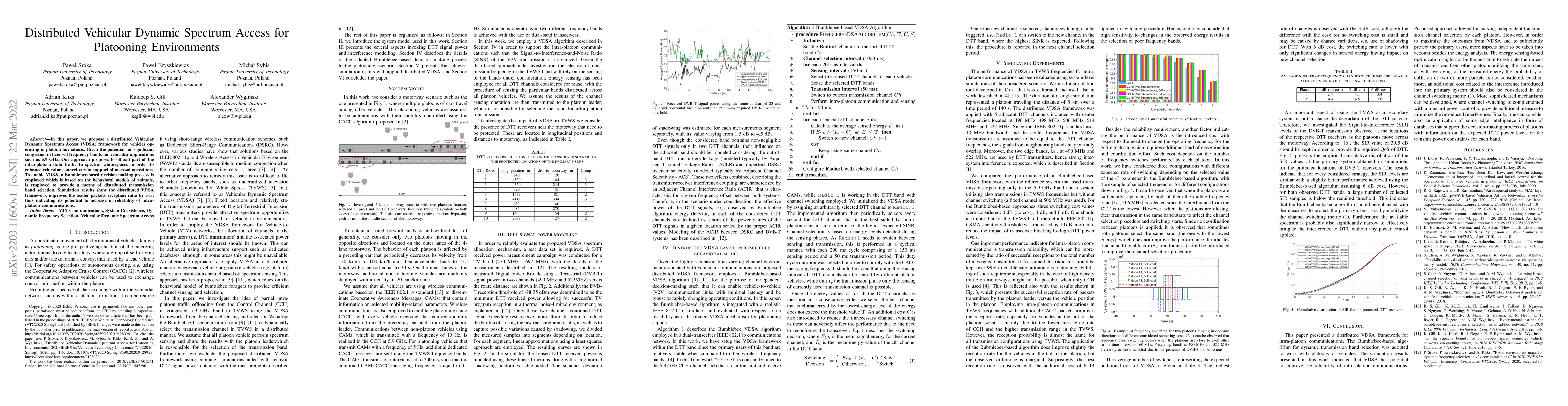 Thumbnail for Distributed Vehicular Dynamic Spectrum Access for Platooning
  Environments