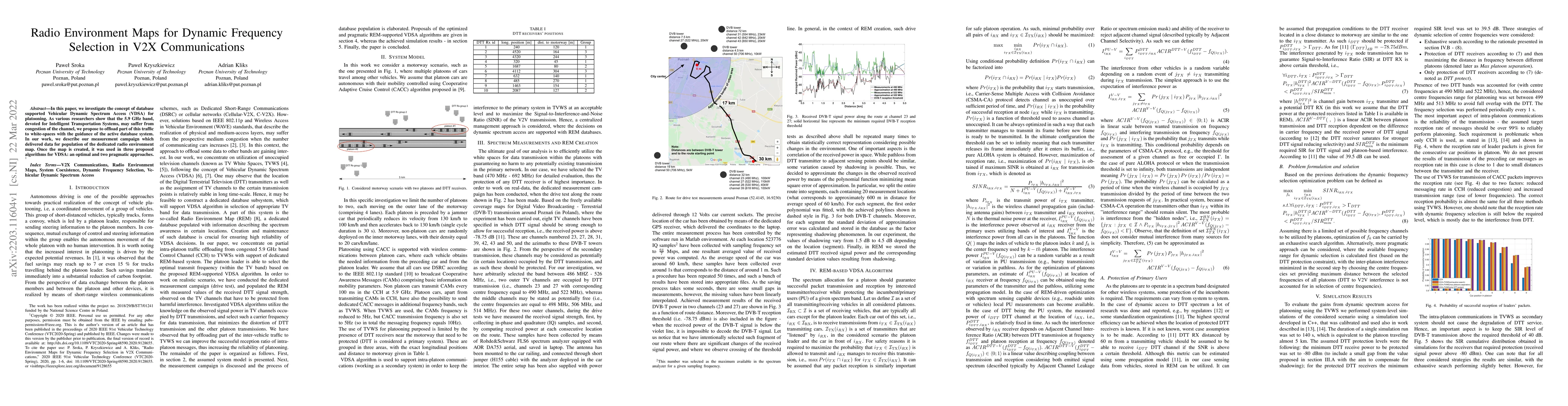 Thumbnail for Radio Environment Maps for Dynamic Frequency Selection in V2X
  Communications