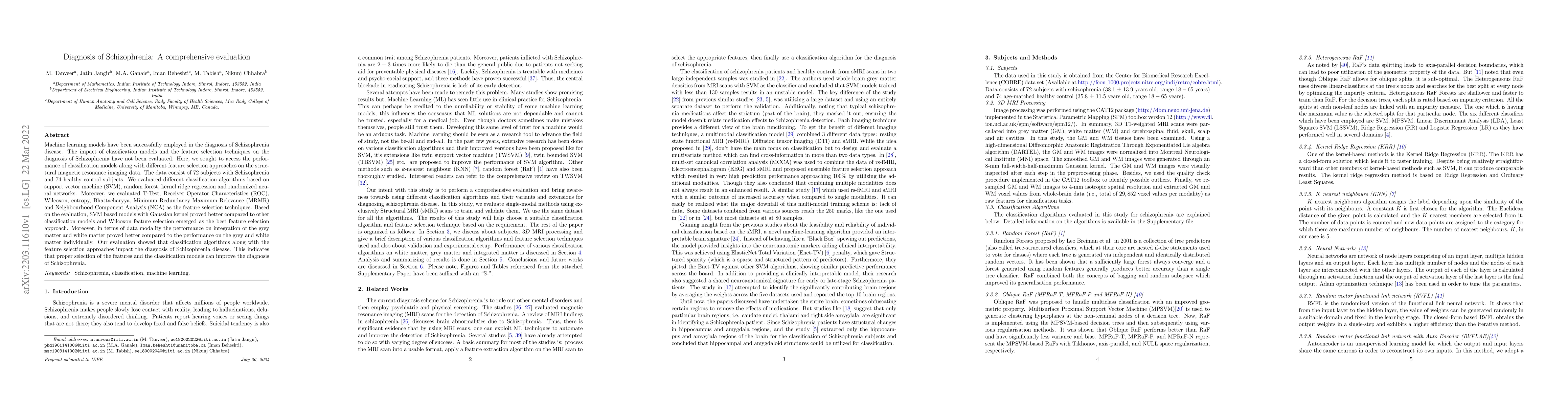Thumbnail for Diagnosis of Schizophrenia: A comprehensive evaluation