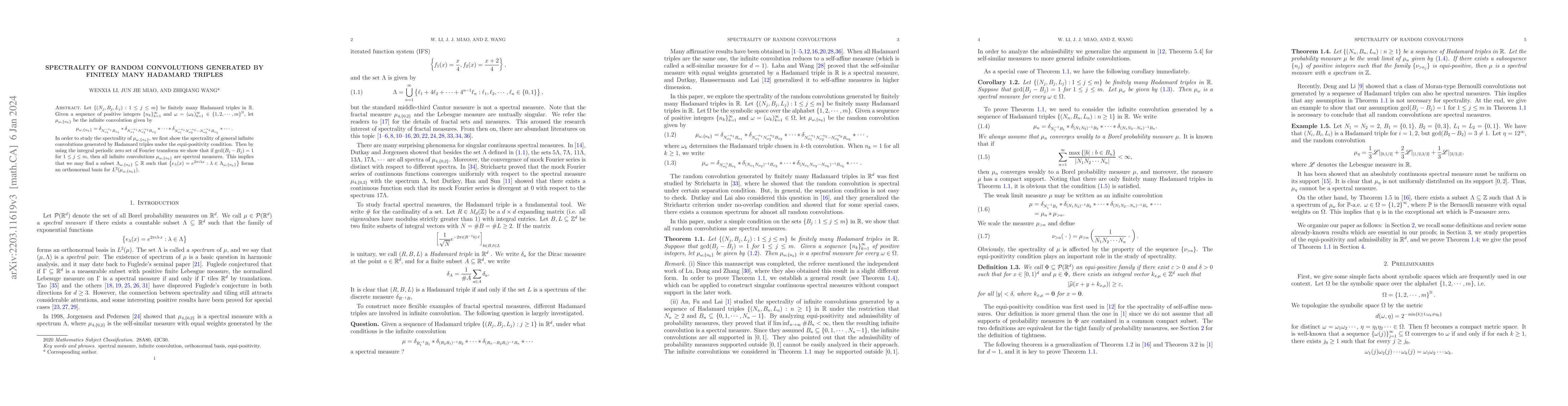Thumbnail for Spectrality of random convolutions generated by finitely many Hadamard
  triples