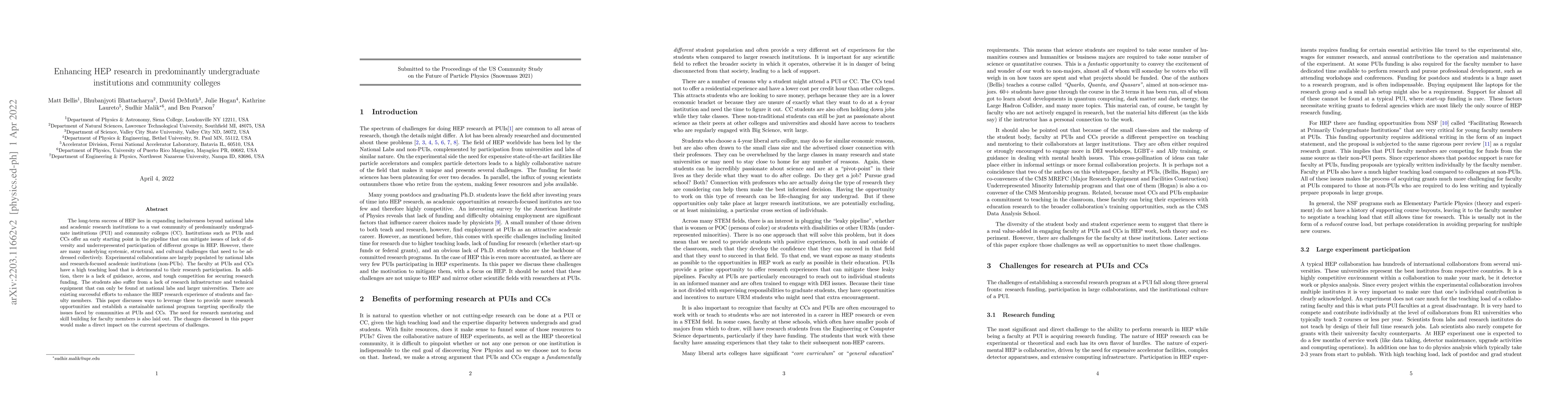 Thumbnail for Enhancing HEP research in predominantly undergraduate institutions and
  community colleges