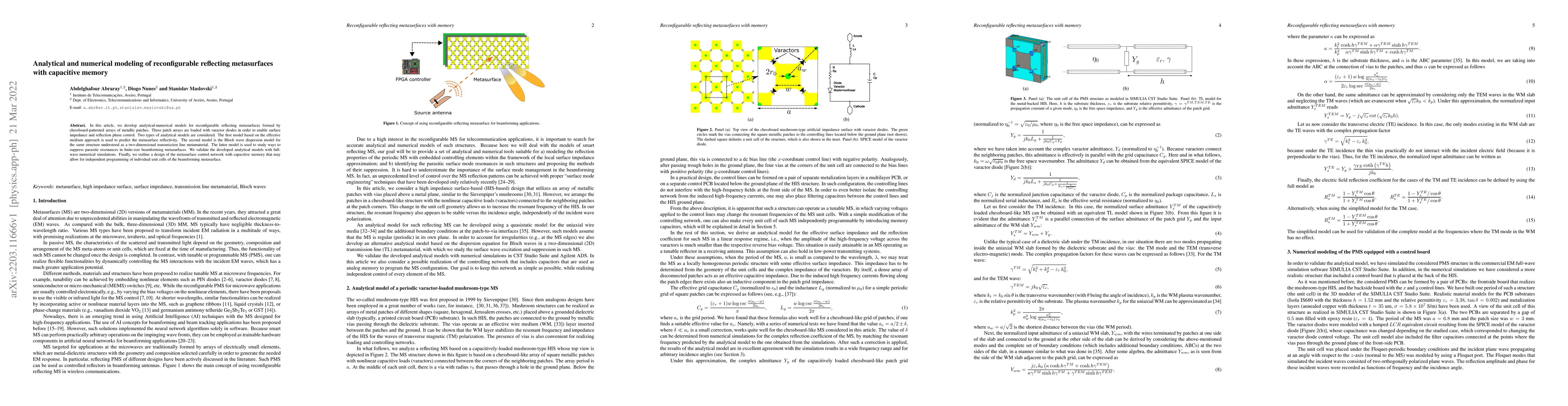 Thumbnail for Analytical and numerical modeling of reconfigurable reflecting
  metasurfaces with capacitive memory