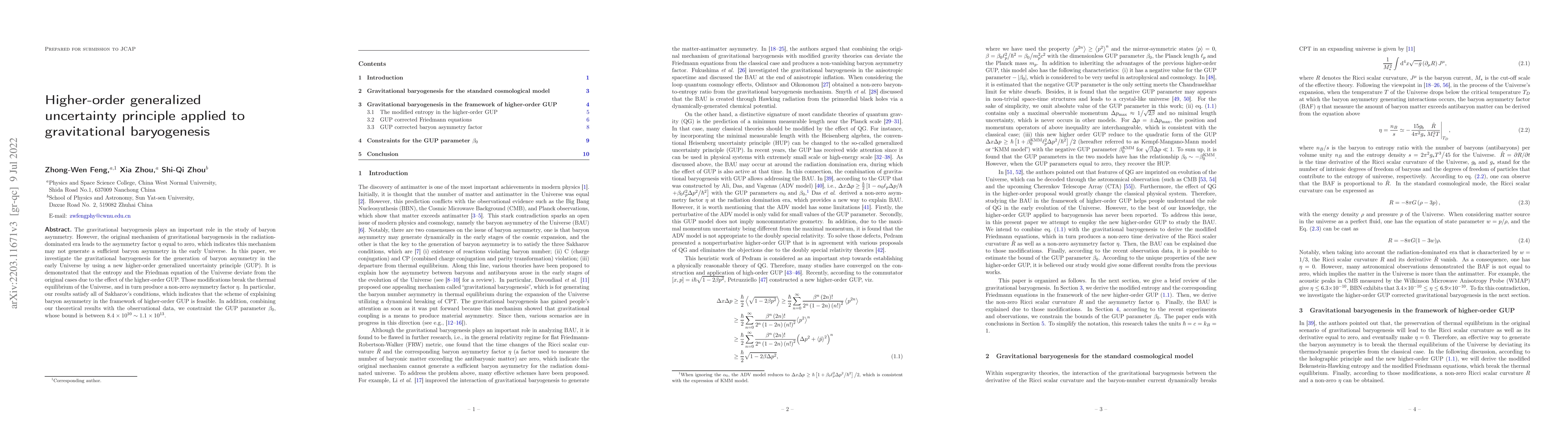 Thumbnail for Higher-order generalized uncertainty principle applied to gravitational
  baryogenesis