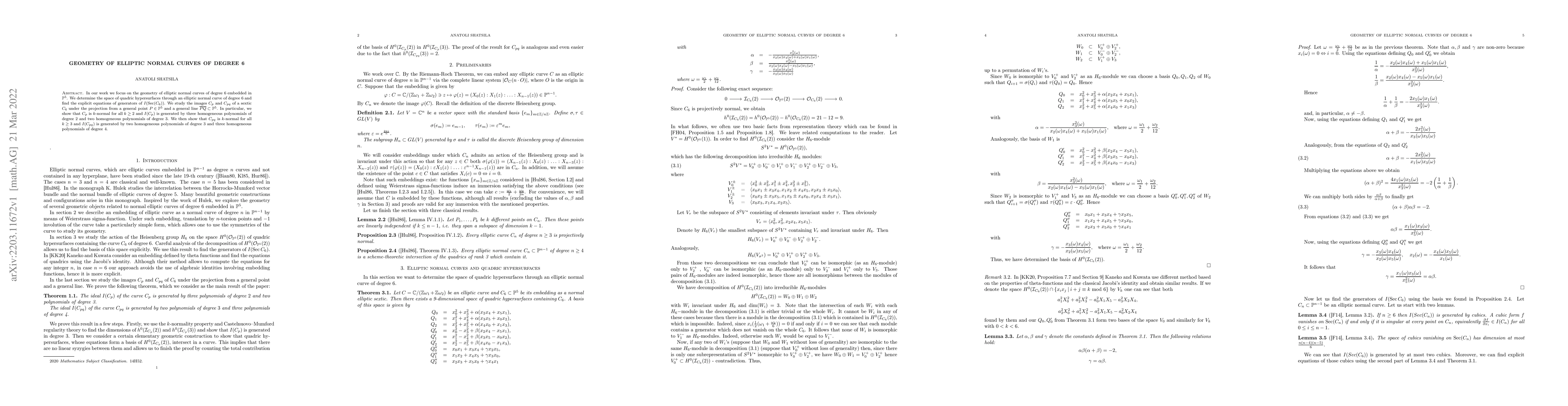 Thumbnail for Geometry of elliptic normal curves of degree 6