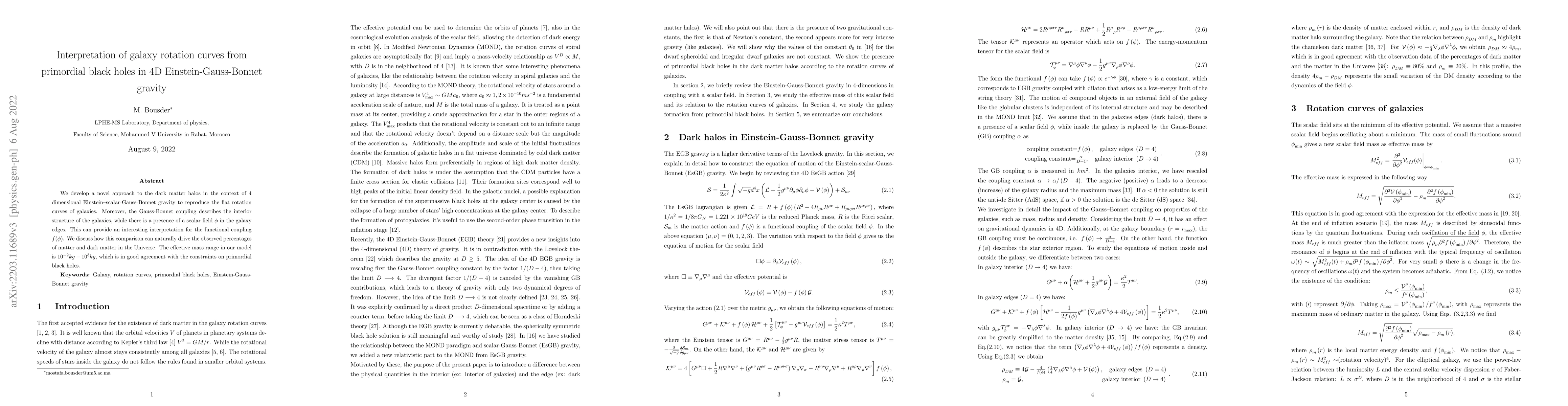 Thumbnail for Interpretation of galaxy rotation curves from primordial black holes in
  4D Einstein-Gauss-Bonnet gravity