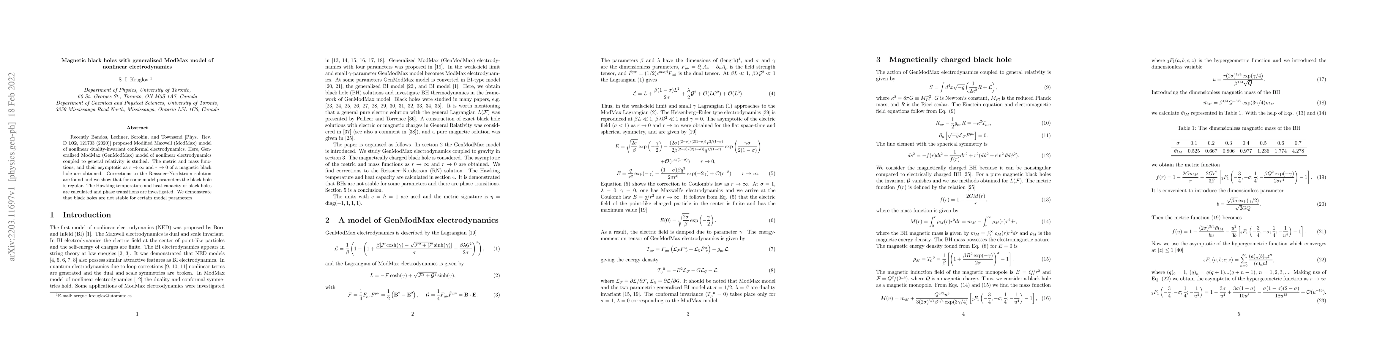 Thumbnail for Magnetic black holes with generalized ModMax model of nonlinear
  electrodynamics